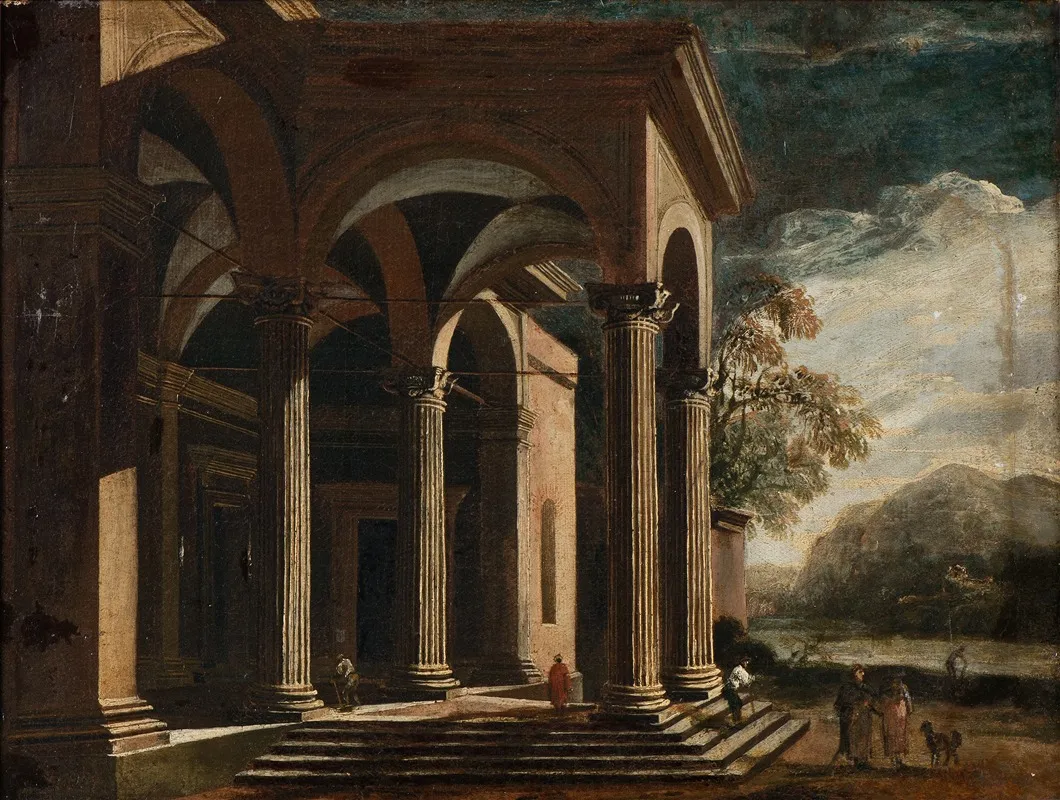 Architectural Fantasy Palace In Landscape Wall Art by Ottavio Viviani - High-Resolution Digital Print