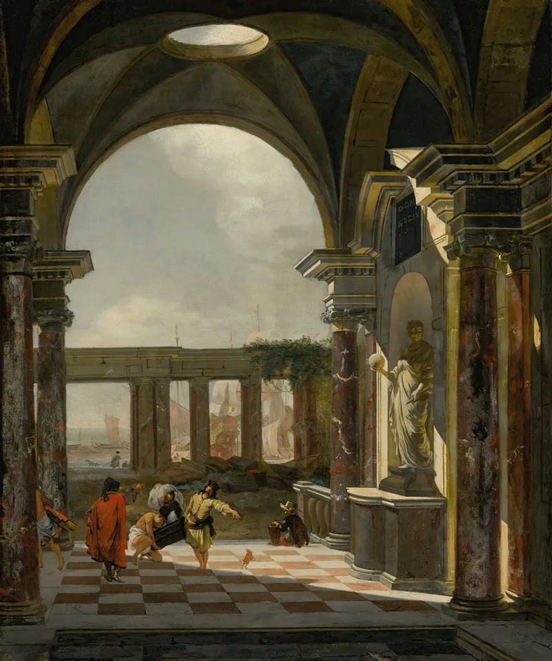 Architectural Interior With Foreign Shippers Ruins And A Shipyard Beyond