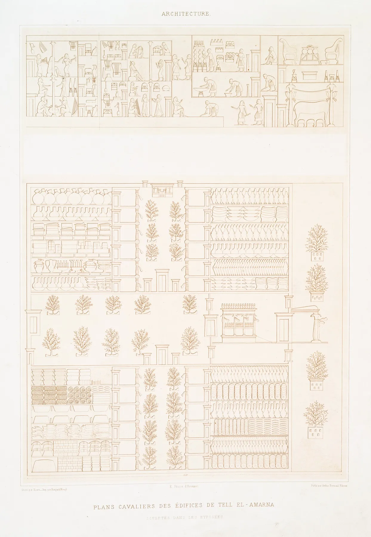 Architecture Plans Cavaliers Des Edifices De Tell El Amarna Sculptes Dans Les Hypogees