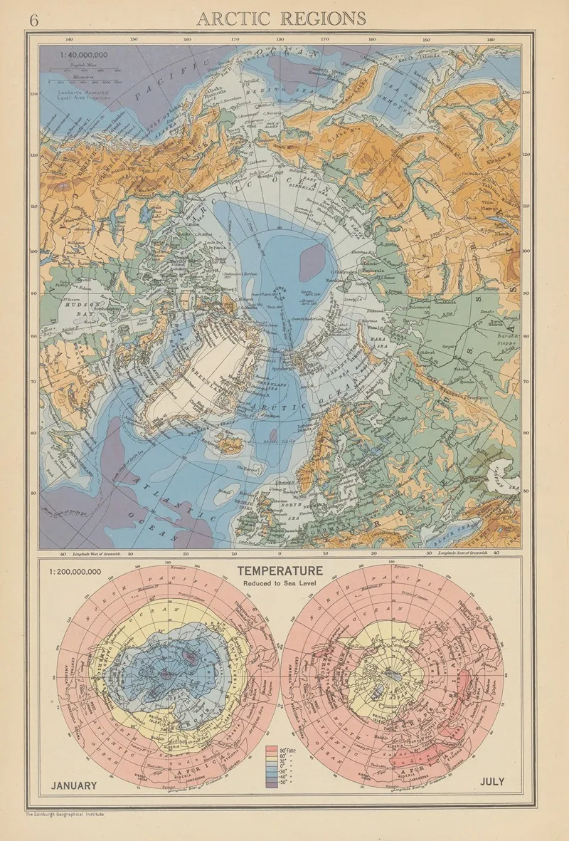 Arctic Regions Temperature January And July Wall Art by John George Bartholomew - High-Resolution Digital Print