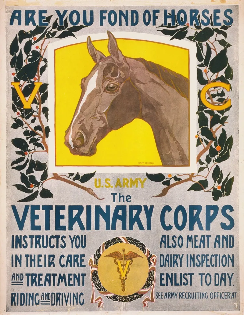 Are You Fond Of Horses U S Army The Veterinary Corps Instructs You In Their Care And Treatment Riding And Driving Wall Art by Horst Schreck - High-Resolution Digital Print