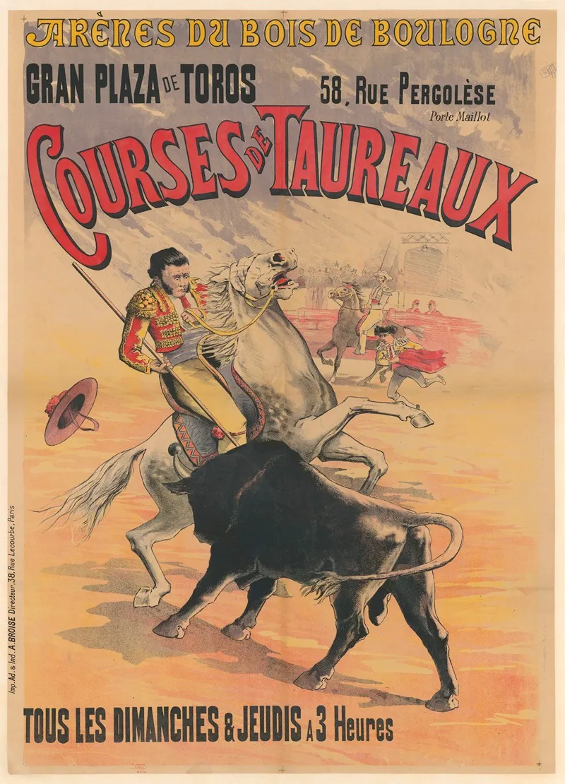 Arenes Du Bois De Boulogne Gran Plaza De Toros Courses De Taureaux 58 Rue Pergolese Porte Maillot Wall Art by Imp. Ad &amp; Ind. A. Broise - High-Resolution Digital Print
