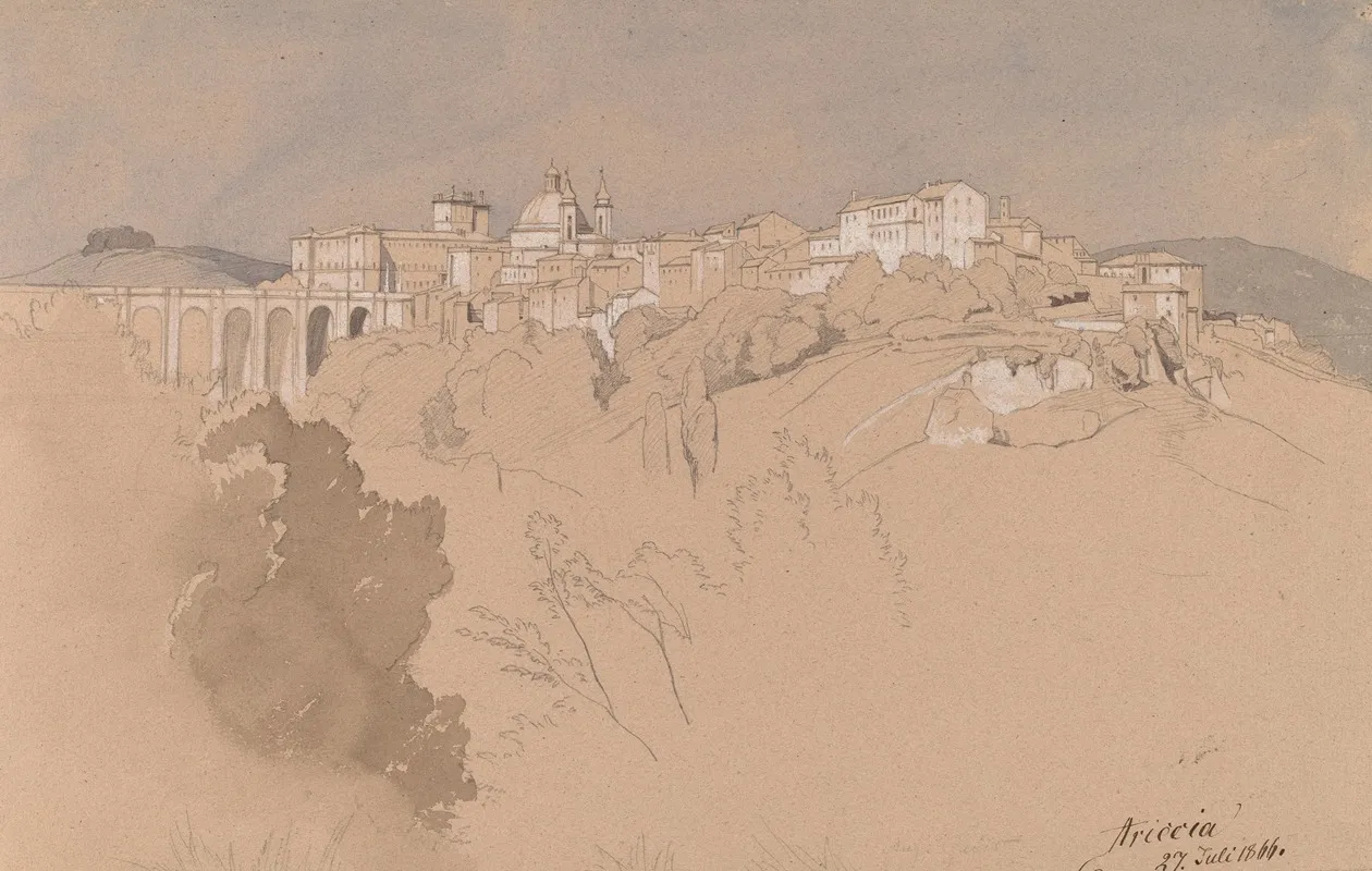 Ariccia Seen From Across A Valley Wall Art by August Christian Geist - High-Resolution Digital Print