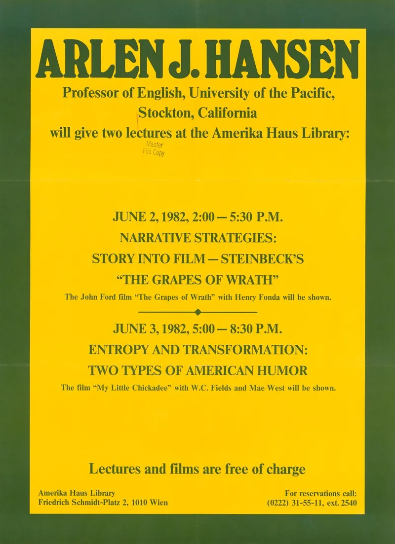 Arlen J Hansen Professor Of English University Of The Pacific Stockton California Will Give Two Lectures At The Amerika Haus Library