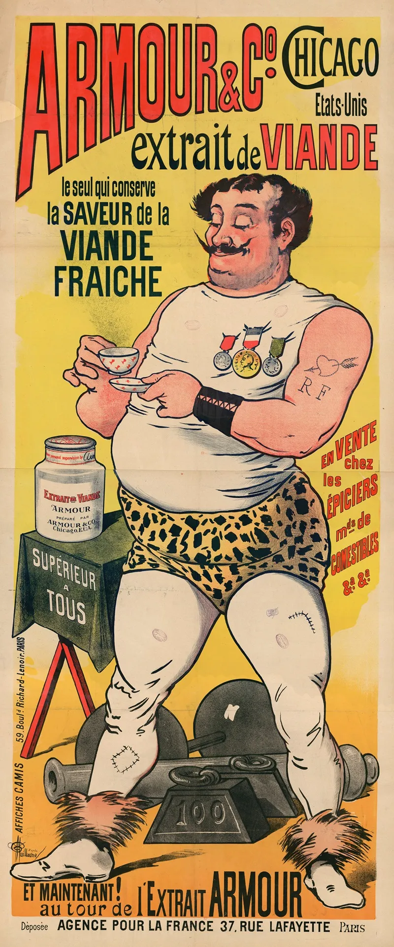 Armour Cie Chicago Etats Unis Extrait De Viande Le Seul Qui Conserve La Saveur De La Viande Fraiche Wall Art by Albert Guillaume - High-Resolution Digital Print