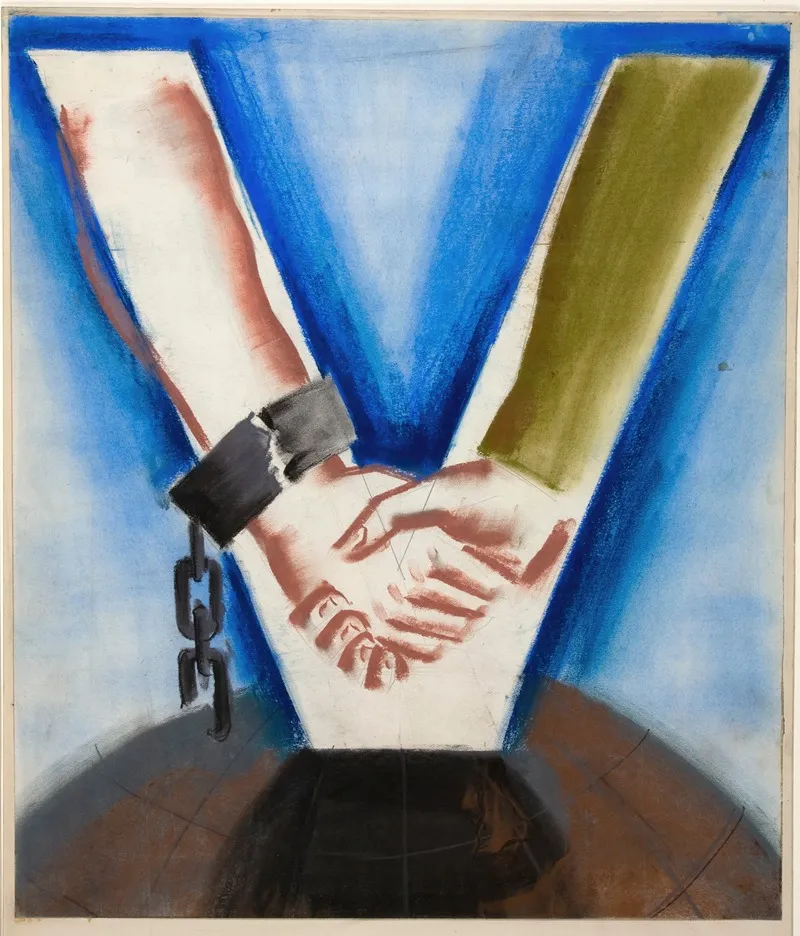 Arms With Hands Clasped The Arms Forming A V Shape Superimposed On Globe Wall Art by Anonymous - High-Resolution Digital Print