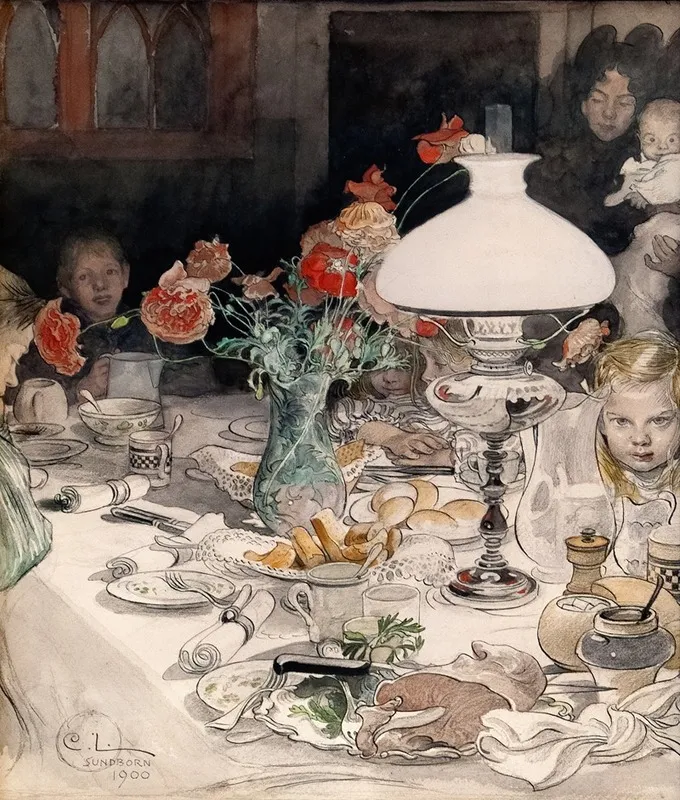 Around The Evening Lamp Wall Art by Carl Larsson - High-Resolution Digital Print