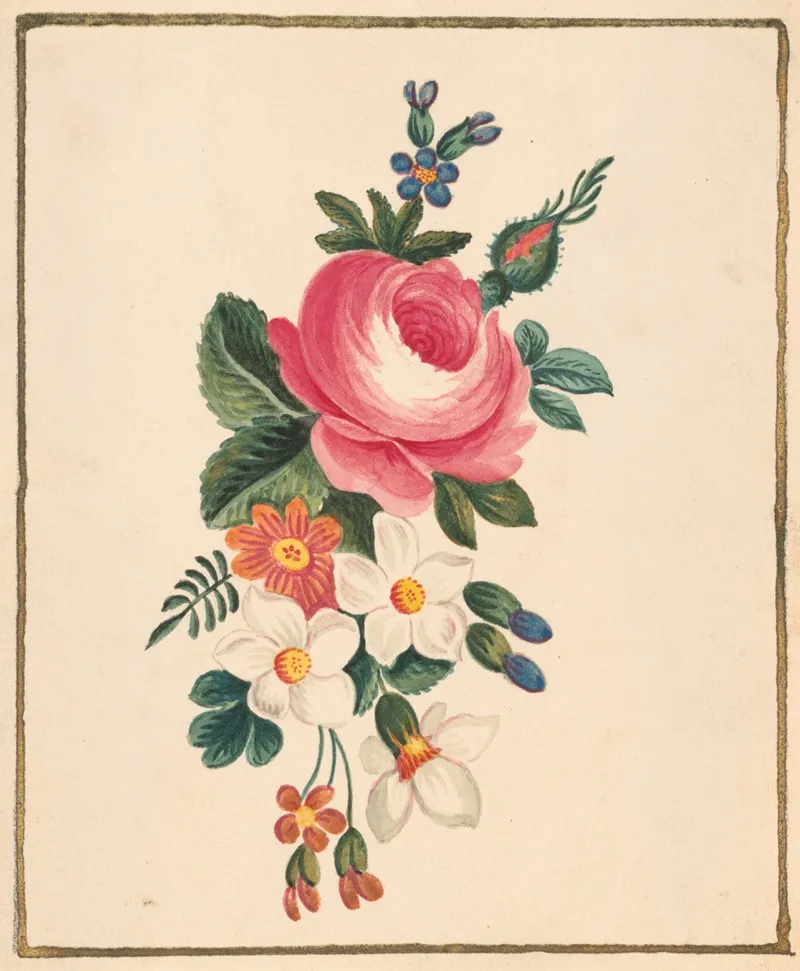 Arrangement Of A Peony With Other Flowers Wall Art by William Wood Thackara - High-Resolution Digital Print