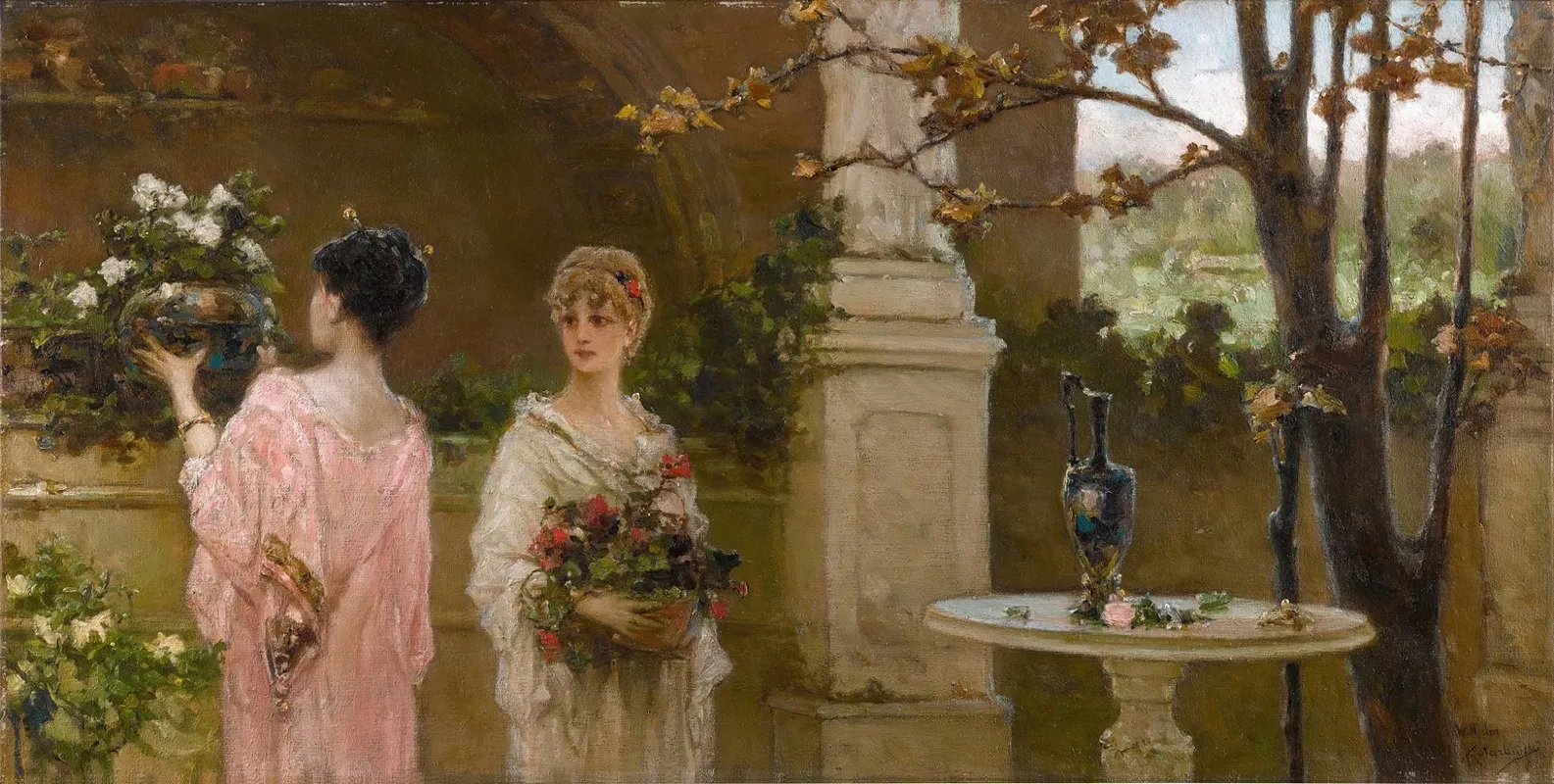 Arranging Flowers Wall Art by Wilhelm Kotarbiński - High-Resolution Digital Print