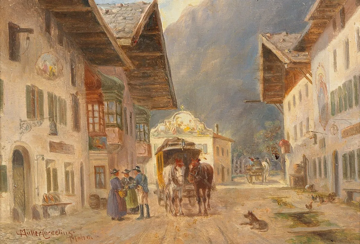 Arrival Of The Post Coach In Mittenwald Wall Art by Ludwig Müller-Cornelius - High-Resolution Digital Print
