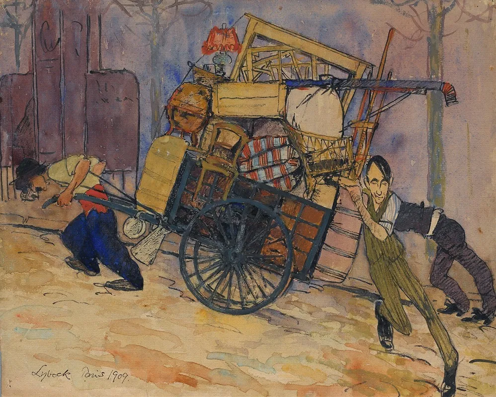 Artist Carl Frisendahls Move In Montparnasse Paris Wall Art by Bertil Lybeck - High-Resolution Digital Print