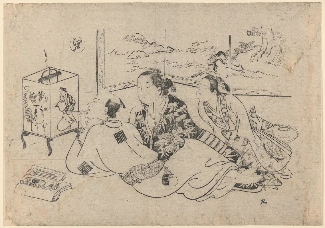 Artist Painting Brazier Cover Two Women Watching