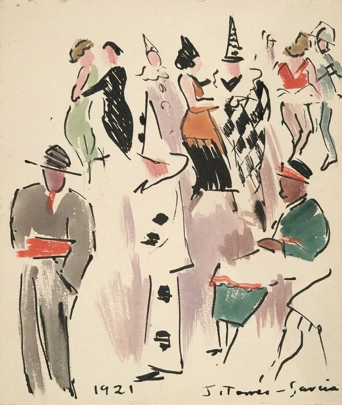 Artists Ball Pierrot Harlequin And Dancers