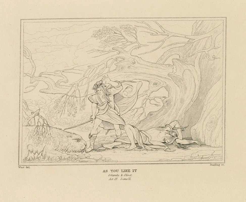 As You Like It Act Iv Scene Iii A Forest Orlando And Oliver Wall Art by William Francis Starling - High-Resolution Digital Print