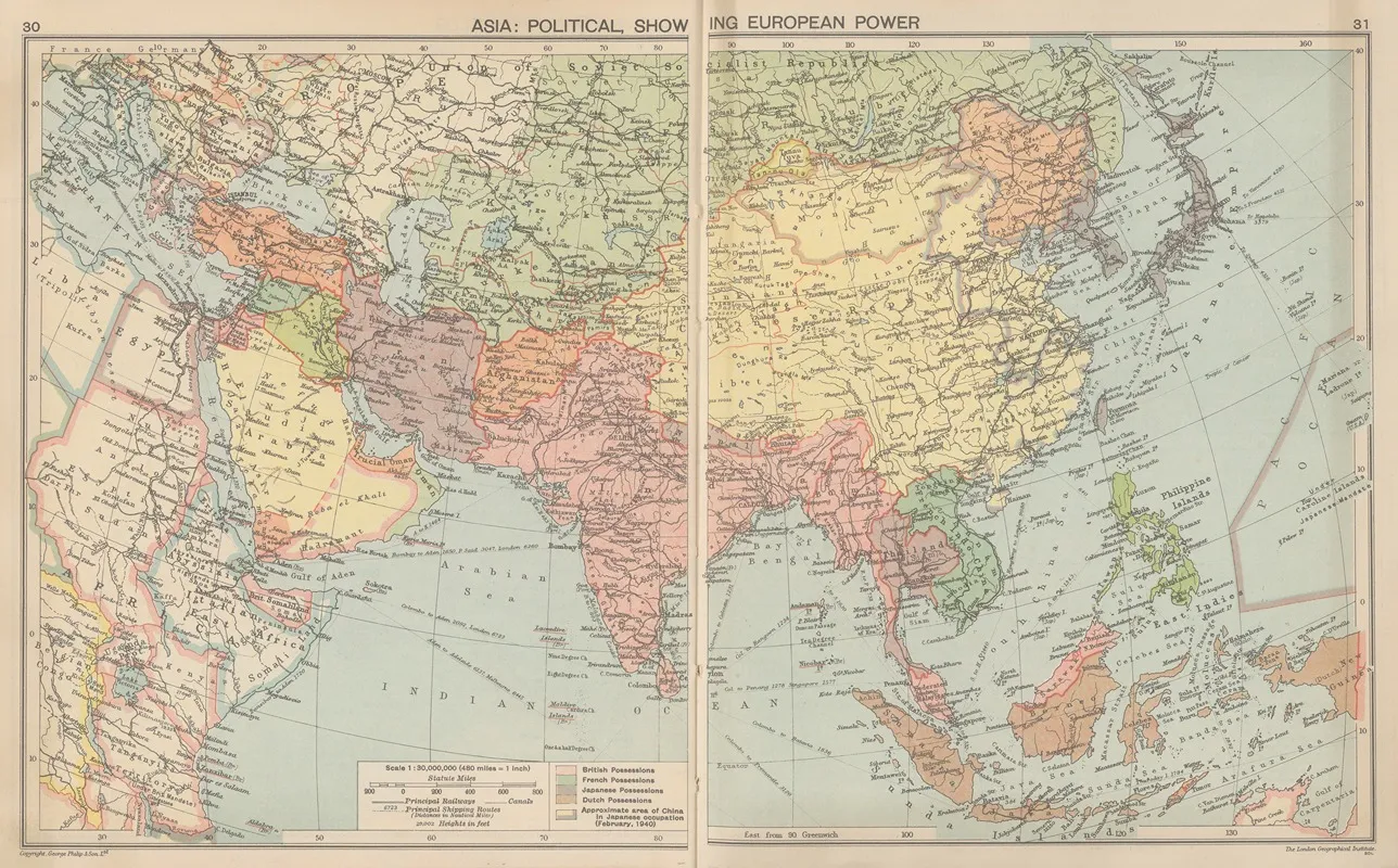 Asia Political‎ ‎showing‎ ‎european‎ ‎power Wall Art by London Geographical Institute - High-Resolution Digital Print