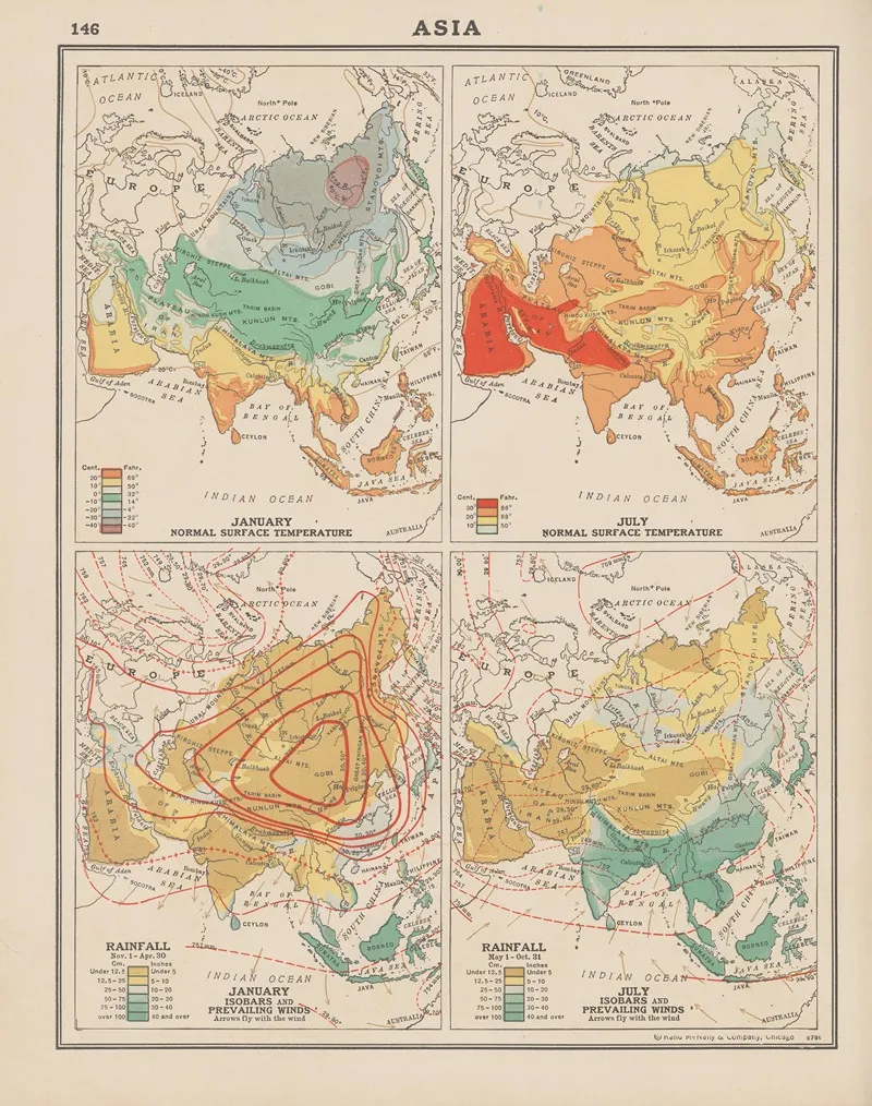 Asia Temperature And Rainfall Wall Art by John Paul Goode - High-Resolution Digital Print