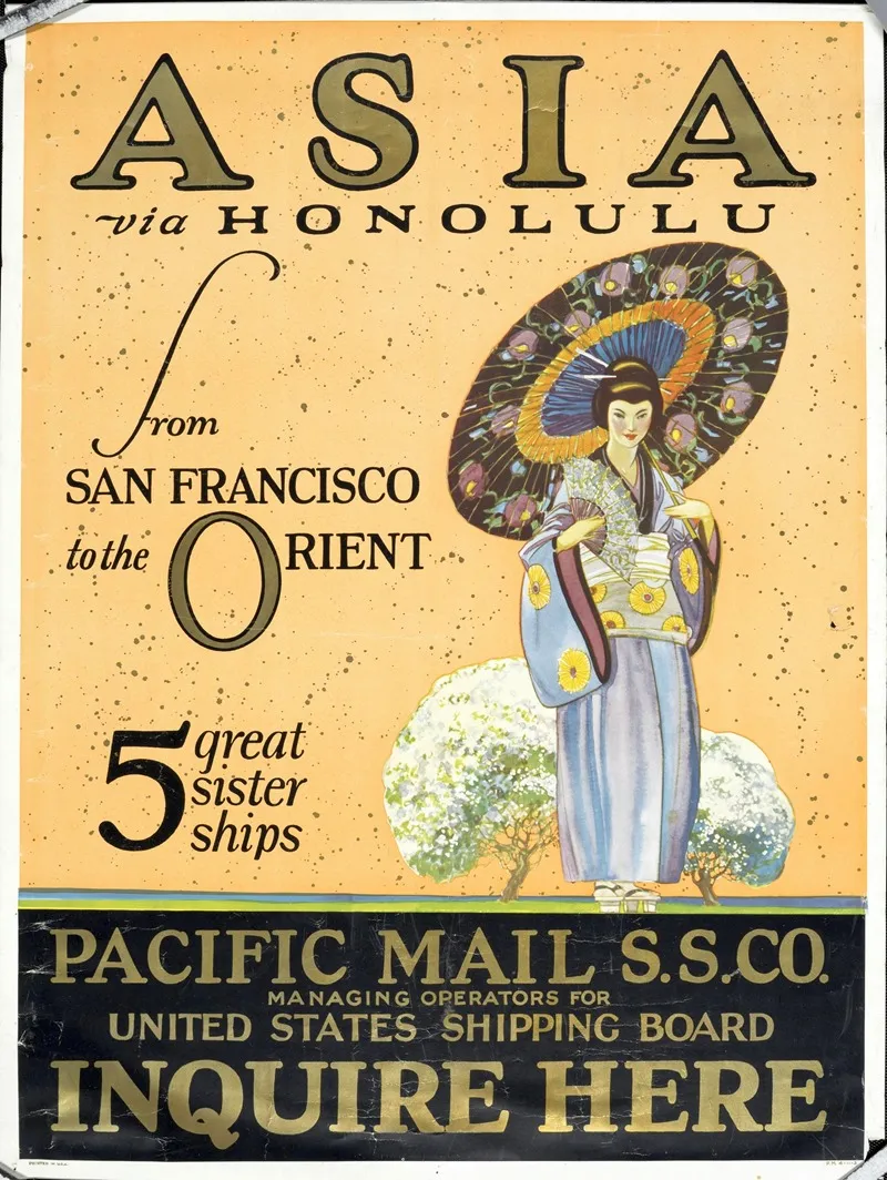 Asia Via Honolulu From San Francisco To The Orient 5 Great Sister Ships Woman With An Umbrella Wall Art by Anonymous - High-Resolution Digital Print