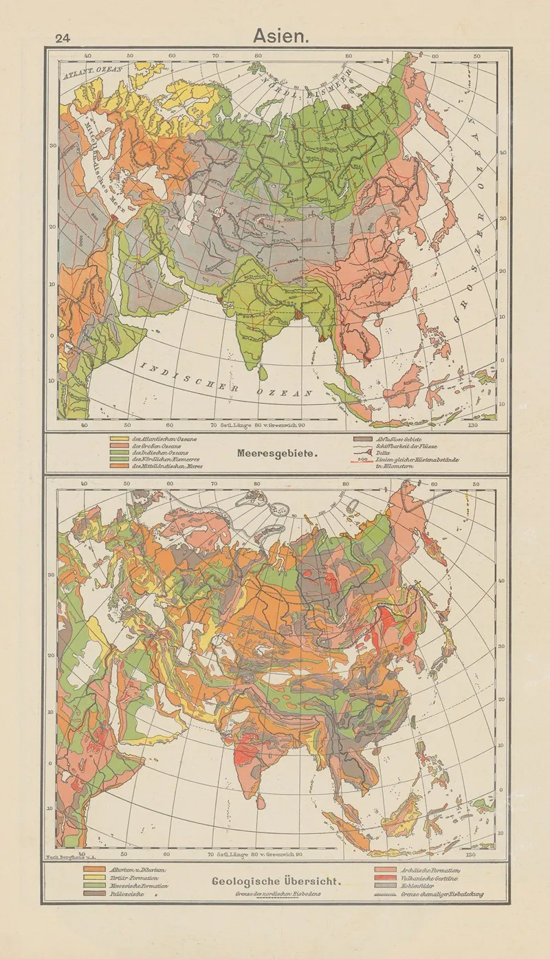 Asien Meeresgebiete geologische ubersicht Wall Art by Carl Diercke - High-Resolution Digital Print