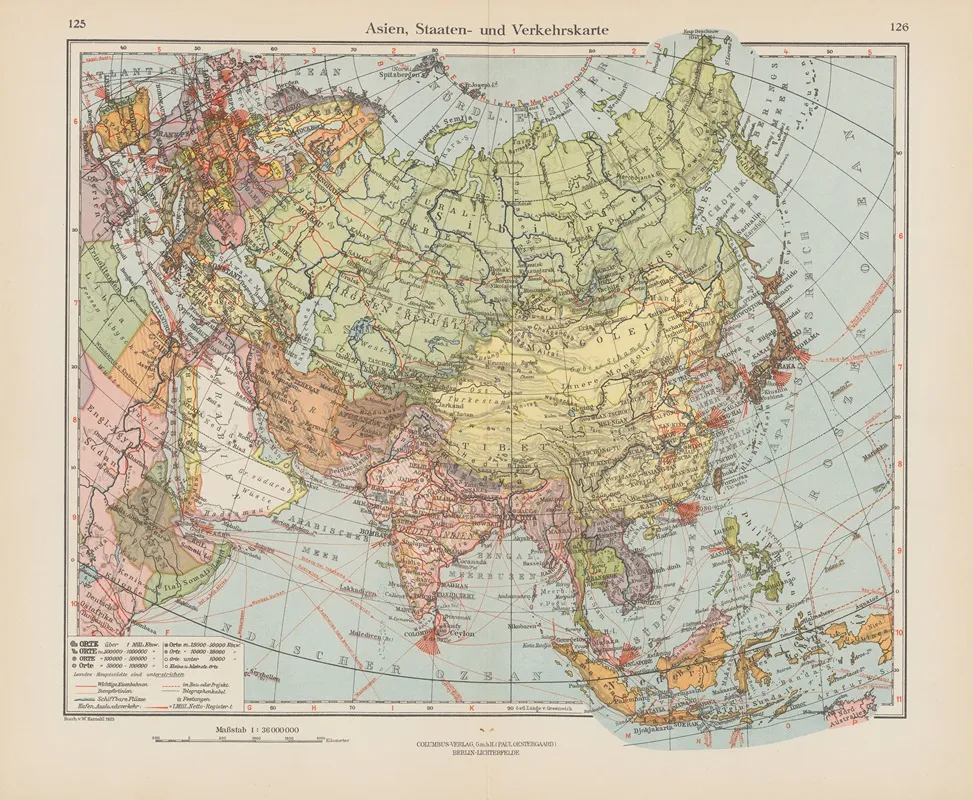 Asien Staaten Und Verkehrskarte Wall Art by Ernst Friedrich - High-Resolution Digital Print