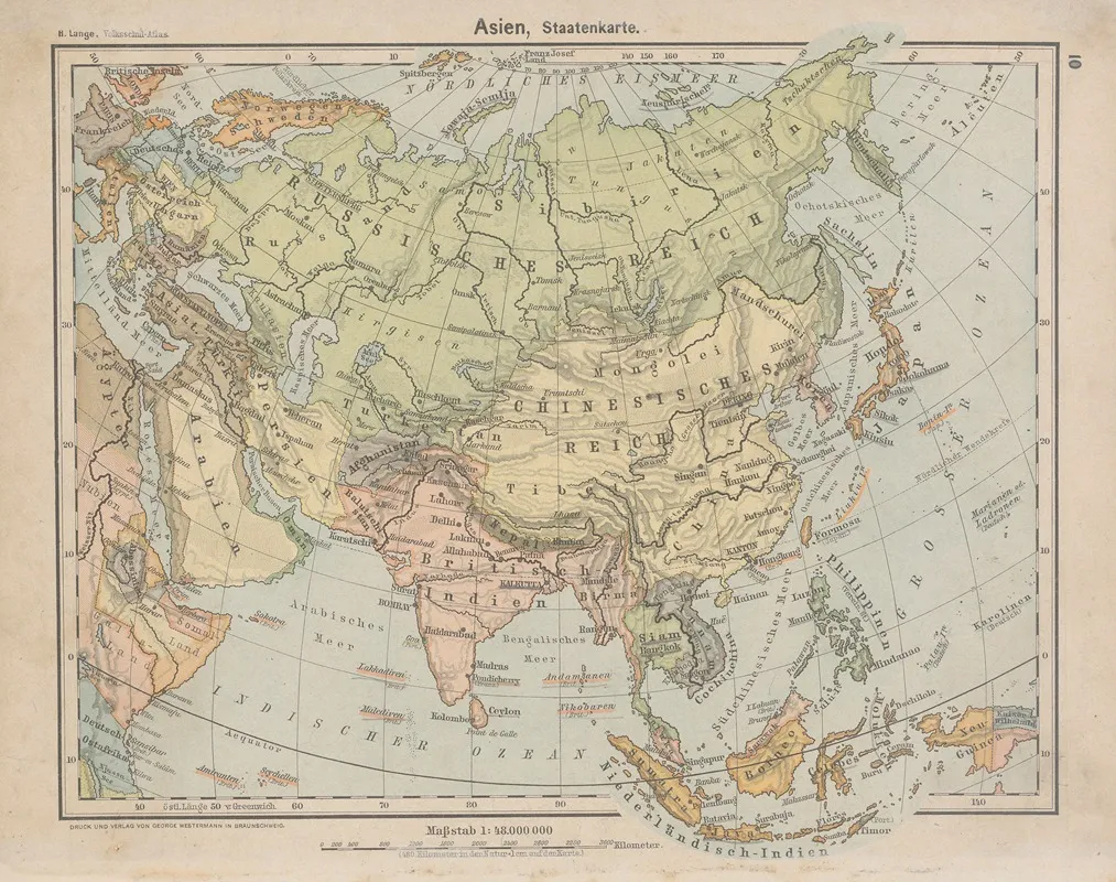 Asien Staatenkarte 2 Wall Art by Henry Lange - High-Resolution Digital Print