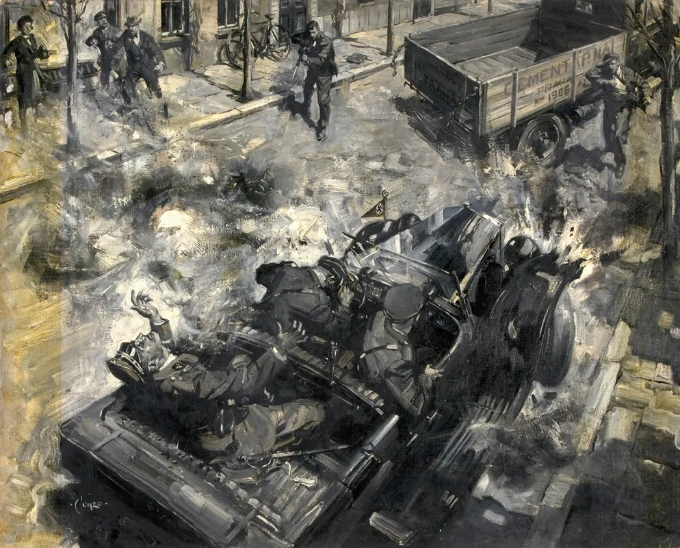 Assassination Of Reinhard Heydrich Wall Art by Terence Cuneo - High-Resolution Digital Print