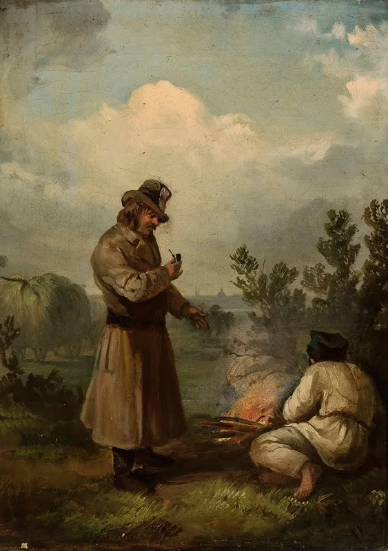At Bonfire Wall Art by Franciszek Kostrzewski - High-Resolution Digital Print