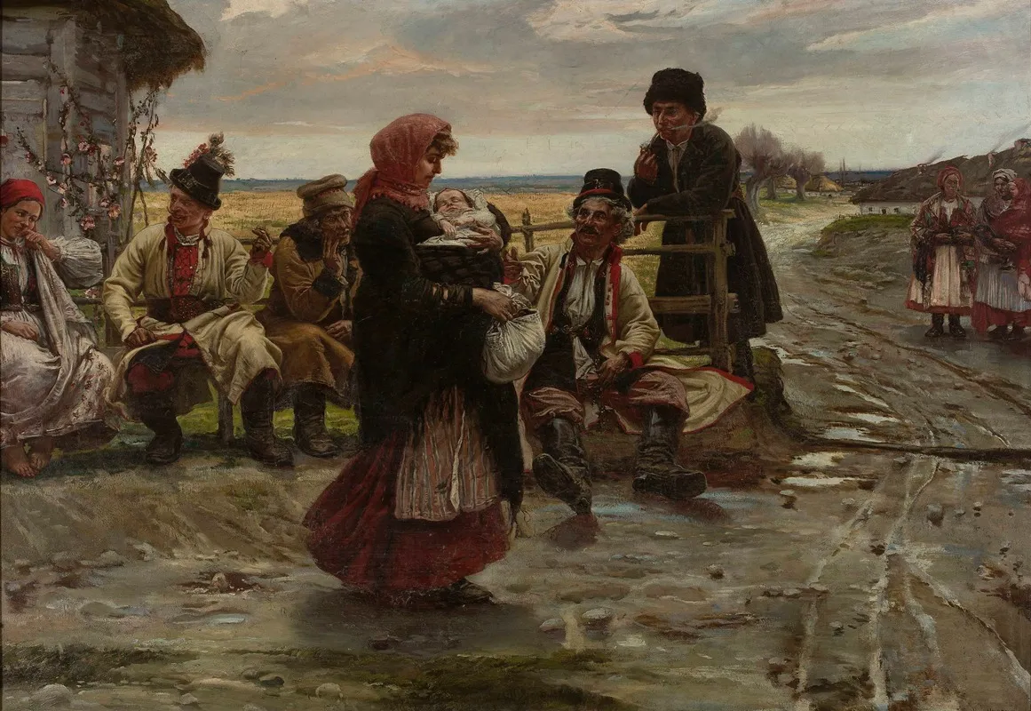 At The Entrance To A Tavern 3 Wall Art by Józef Unierzyski - High-Resolution Digital Print