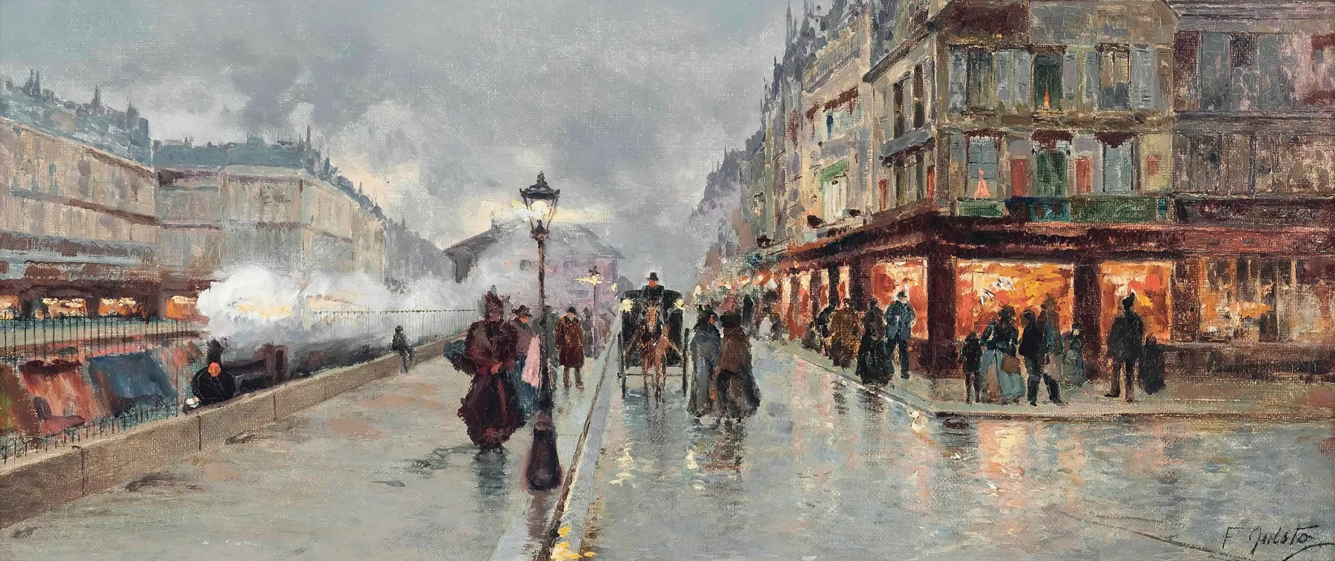 At The Gare Saint Lazare Towards The End Of The Day Wall Art by Fausto Giusto - High-Resolution Digital Print