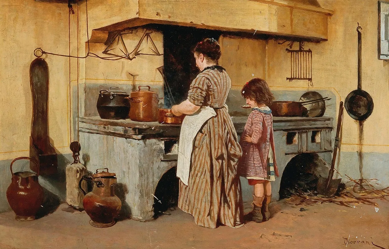 At The Stove Wall Art by Odoardo Borrani - High-Resolution Digital Print