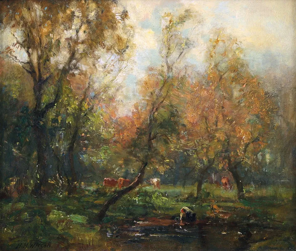 At The Village Pond Wall Art by Harry Mitton Wilson - High-Resolution Digital Print