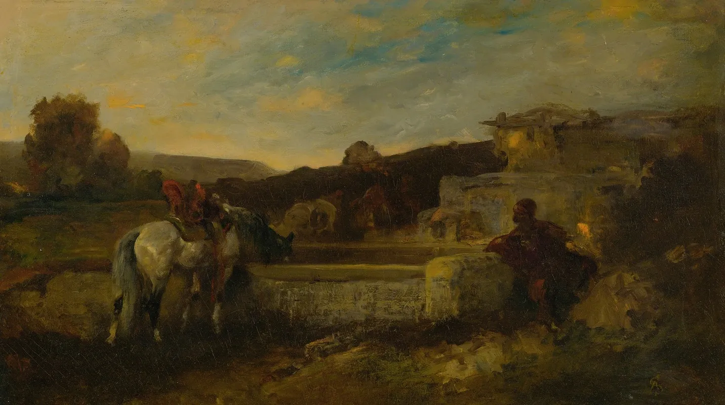 At The Watering Hole 2 Wall Art by Adolf Schreyer - High-Resolution Digital Print