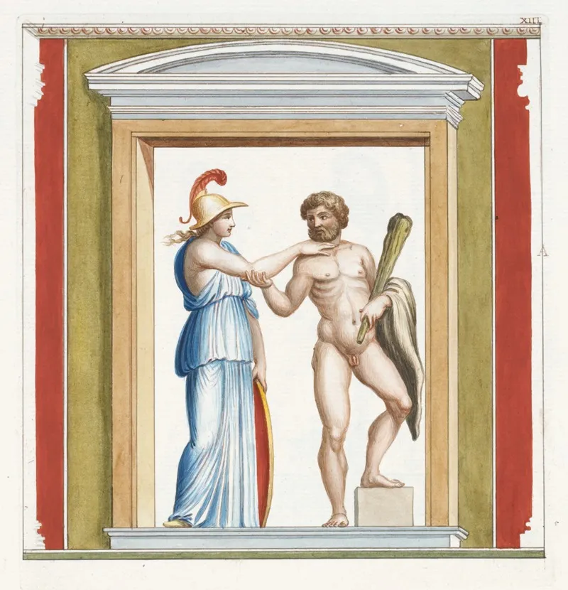 Athena And Hercules Depicted Within A Niche Wall Art by Pierre-Jean Mariette - High-Resolution Digital Print