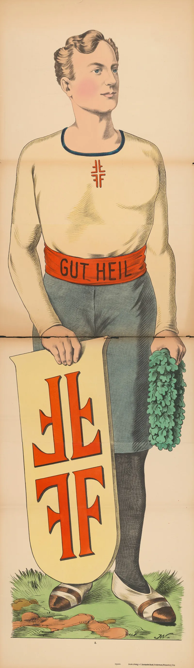 Athletic Man Holding Shield And Laurel Wreath With Gut Heil Written On His Waistband Wall Art by René Ackermann - High-Resolution Digital Print