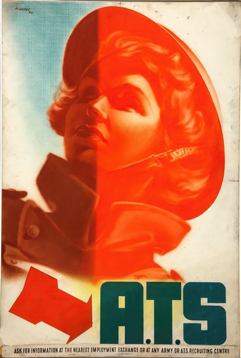 Ats Girls Helmeted Head Wall Art by Abram Games - High-Resolution Digital Print