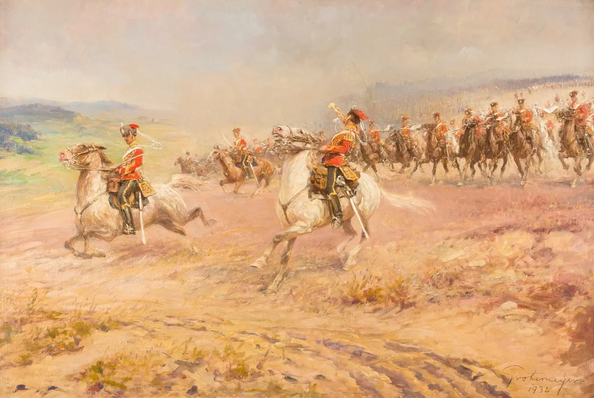 Attack Of The Prussian Leib Garde Husaren Regiment Wall Art by Fritz Grotemeyer - High-Resolution Digital Print