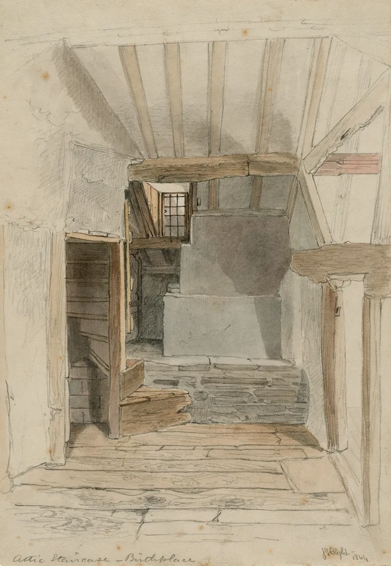 Attic Staircase Birthplace Wall Art by John Thomas Blight - High-Resolution Digital Print