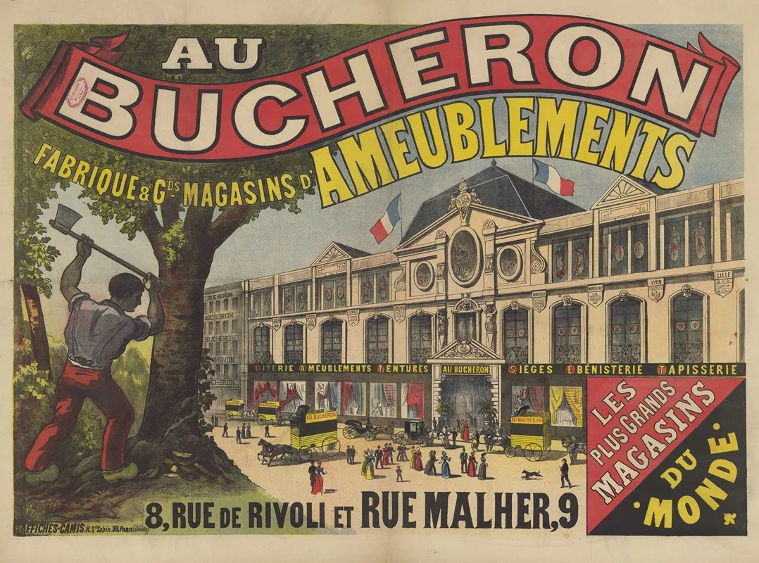 Au Bucheron Fabrique Grands Magasins Dameublements 8 Rue De Rivoli Et Rue Malher 9 Paris Wall Art by Imp. Camis - High-Resolution Digital Print