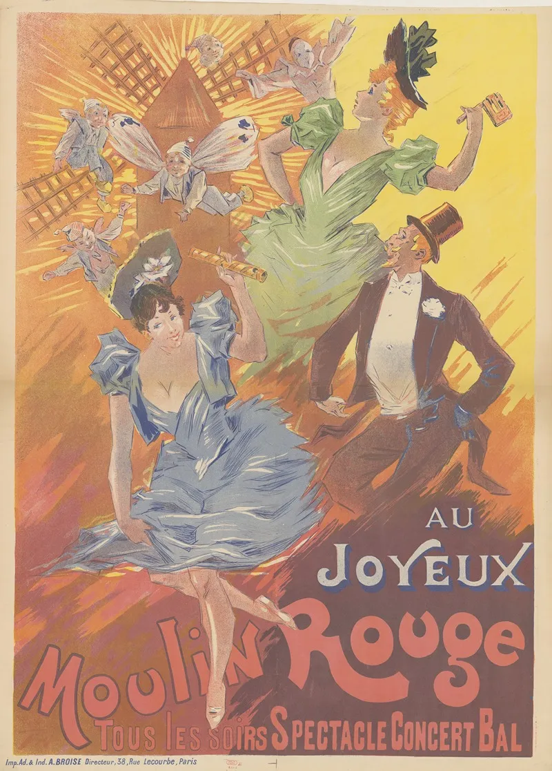 Au Joyeux Moulin Rouge Tous Les Soirs Spectacle Concert Bal Wall Art by Imp. A. Broise - High-Resolution Digital Print