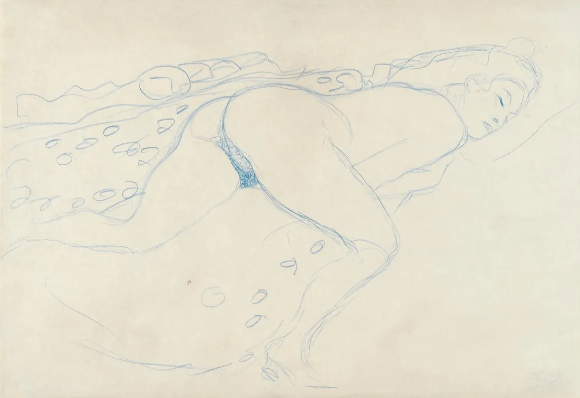 Auf Dem Bauch Liegender Akt Nach Rechts Wall Art by Gustav Klimt - High-Resolution Digital Print