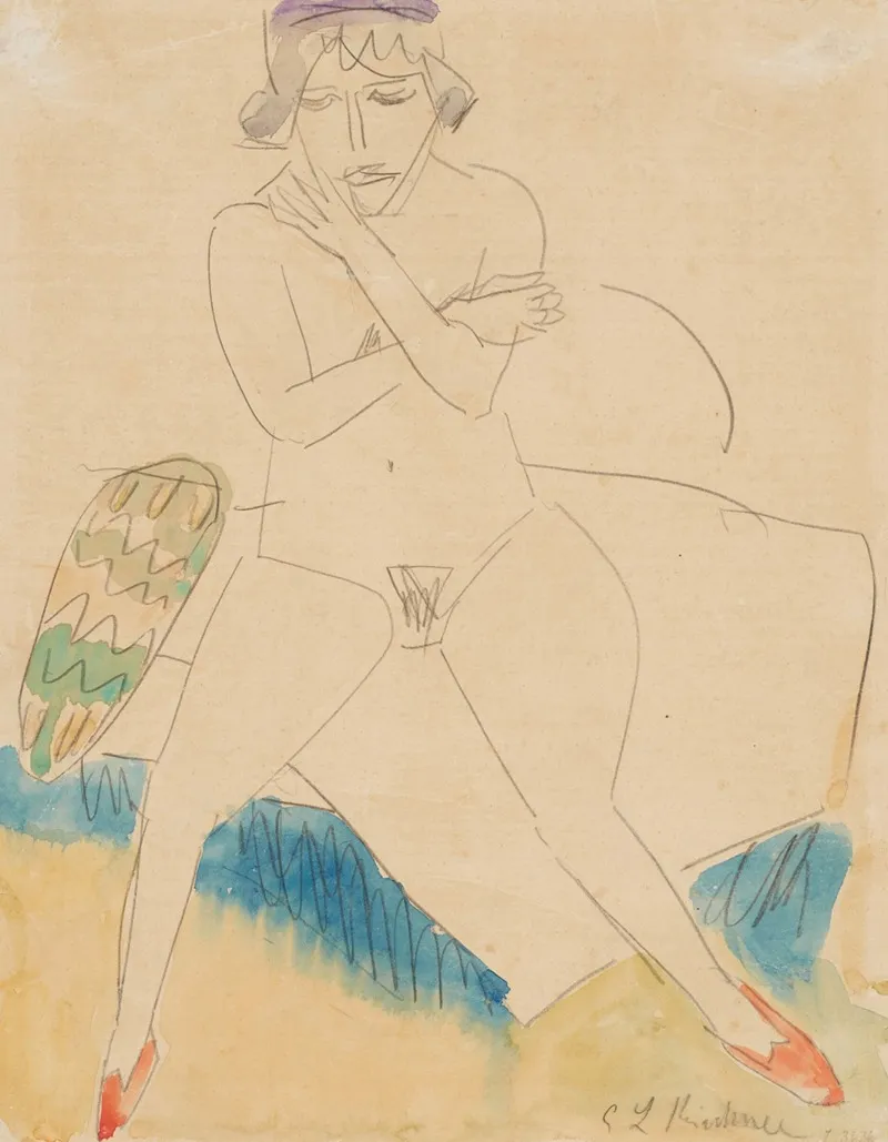 Auf Einem Sessel Sitzender Akt Seated Nude On An Armchair Wall Art by Ernst Ludwig Kirchner - High-Resolution Digital Print