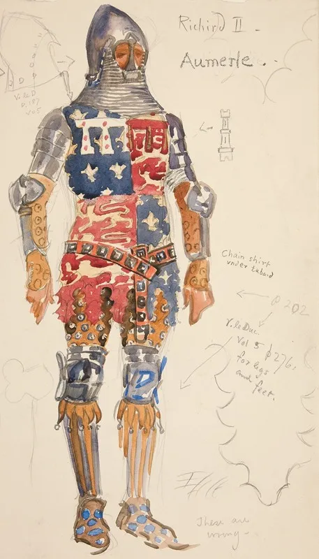 Aumerle Armed Costume Sketch For Henry Irvings 1898 Planned Production Of Richard Ii