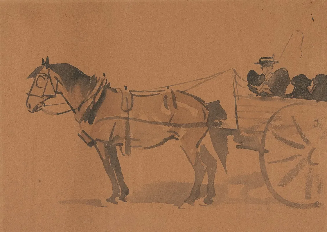 Auntie Bee With Her Two Nieces In A Pony Cart Wall Art by Joseph Crawhall - High-Resolution Digital Print
