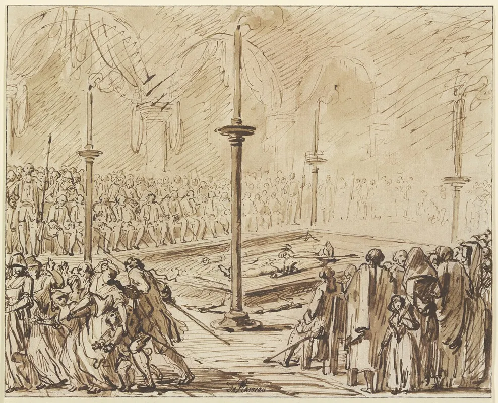 Ausstellung Der Leiche Eines Franzosischen Revolutionshelden Wall Art by Louis Jean-Jacques Durameau - High-Resolution Digital Print