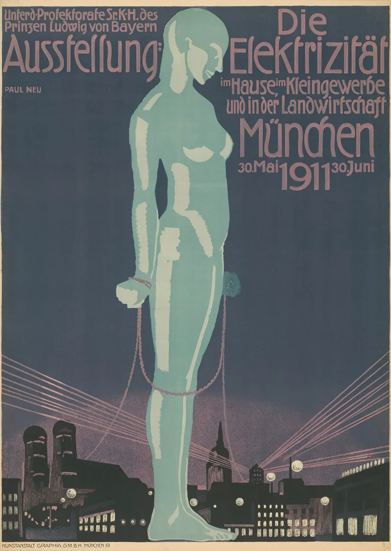 Ausstellung Die Elektrizitat Munchen 1911 Wall Art by Paul Neu - High-Resolution Digital Print