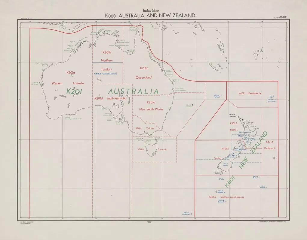 Australia And New Zealand Index Map Wall Art by Office of Strategic Services - High-Resolution Digital Print