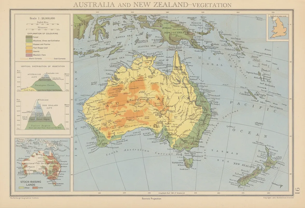 Australia And New Zealand Vegetation Wall Art by John George Bartholomew - High-Resolution Digital Print
