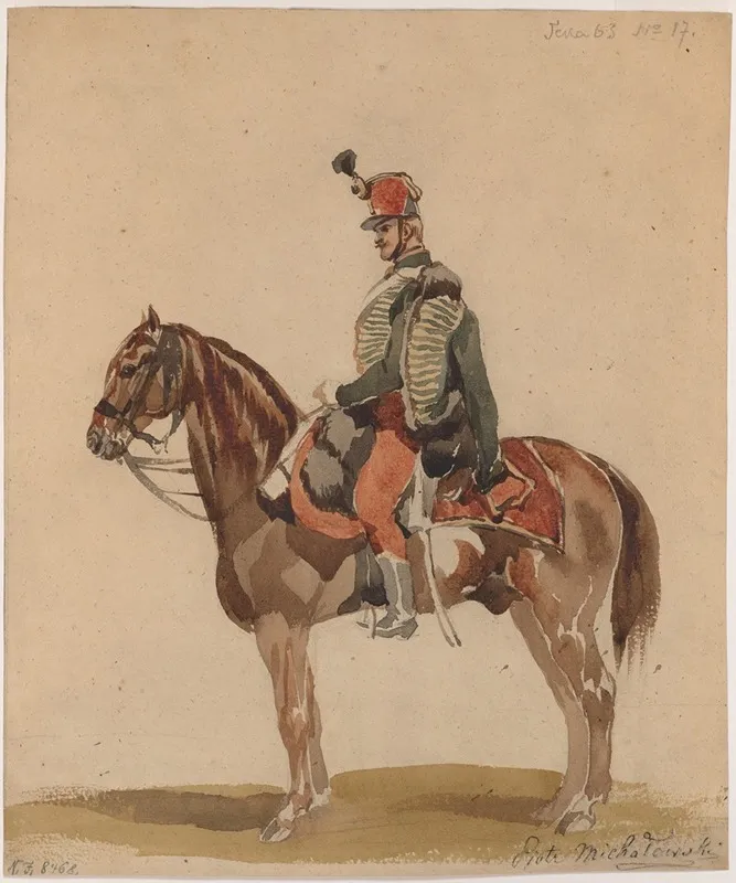 Austrian Hussar On A Bay Horse Wall Art by Piotr Michałowski - High-Resolution Digital Print