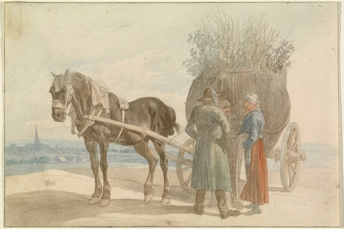 Austrian Peasants With A Horse And Cart With A View Of Vienna In The Distance