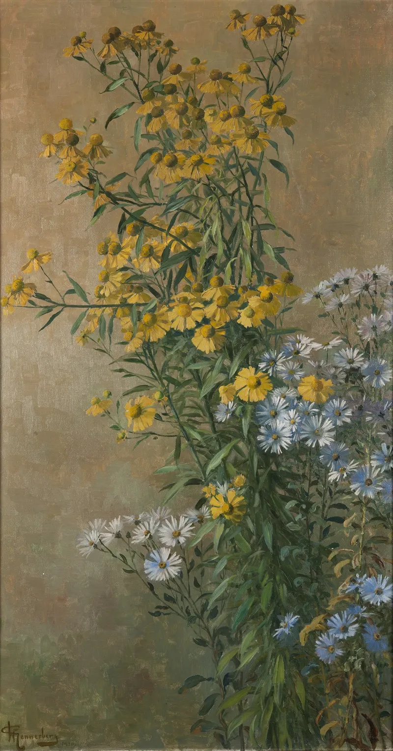 Autumn Flowers Sunflowers And Autumn Asters Wall Art by Gunnar Gunnarsson Wennerberg - High-Resolution Digital Print
