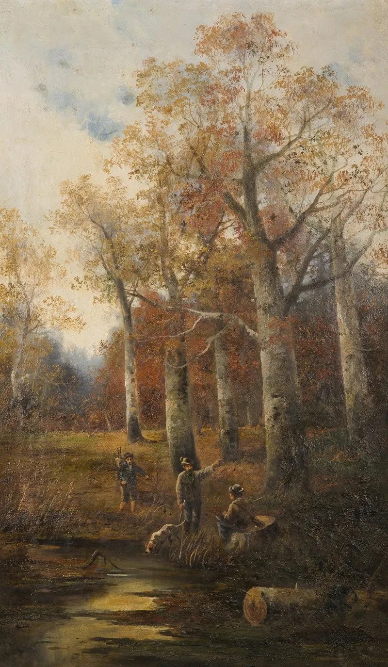 Autumn Landscape With Hunters